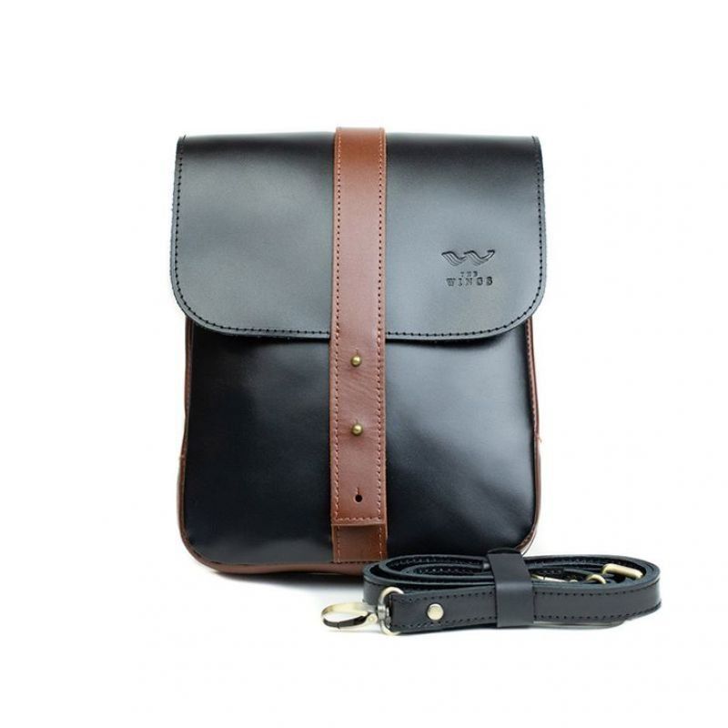 Чоловіча шкіряна сумка Mini Bag чорно-коричнева TW-Mini-bag-m-black-kon-ksr фото