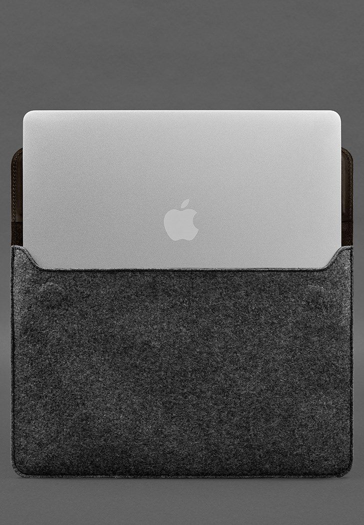 Чохол-конверт із клапаном шкіра+фетр для MacBook 16" Темно-коричневий Crazy Horse BN-GC-16-1-o-felt-d фото