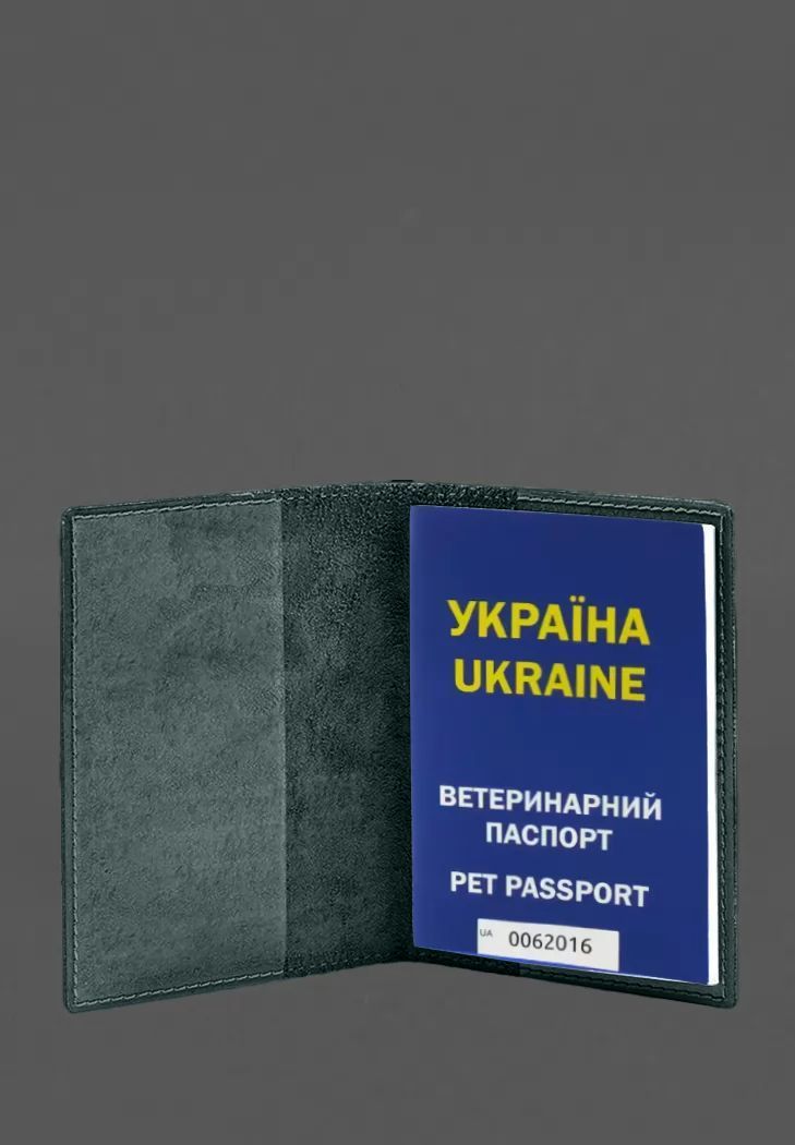 Шкіряна обкладинка на ветеринарний паспорт 2.0 зелена BN-OP-35-malachite фото