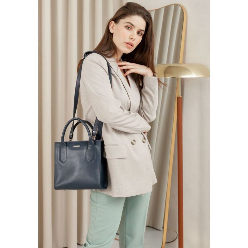 Шкіряна жіноча сумка-кроссбоді темно-синя BN-BAG-28-navy-blue фото