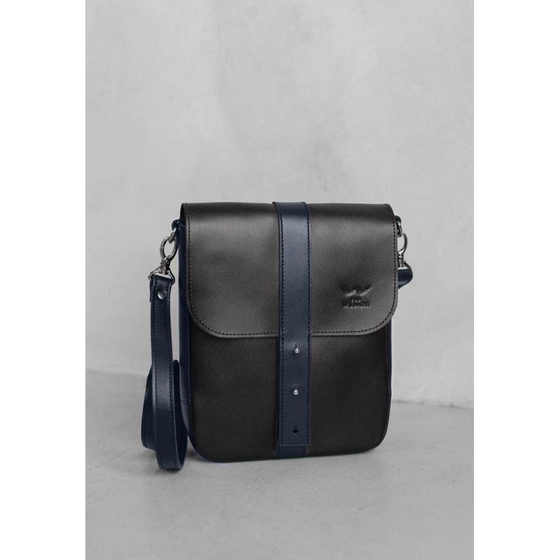 Чоловіча шкіряна сумка Mini Bag чорно-синій TW-Mini-bag-m-black-blue-ksr фото