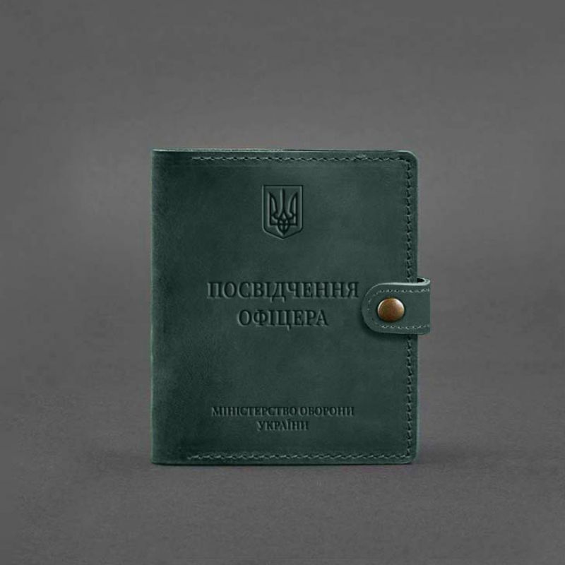 Шкіряна обкладинка-портмоне для посвідчення офіцера 11.0 зелена Crazy Horse BN-OP-11-iz фото