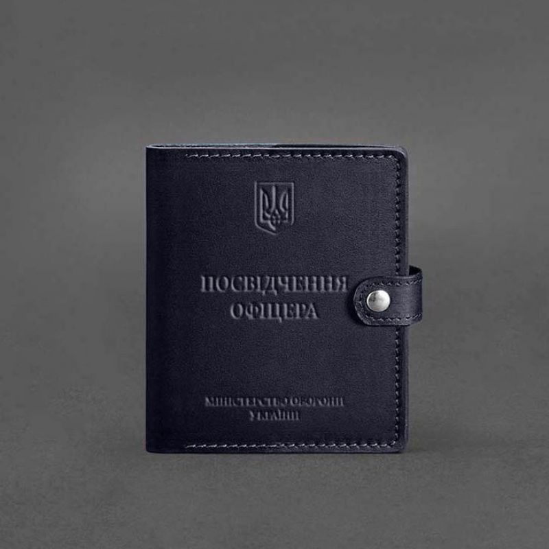 Шкіряна обкладинка-портмоне для посвідчення офіцера 11.0 темно-синя BN-OP-11-navy-blue фото