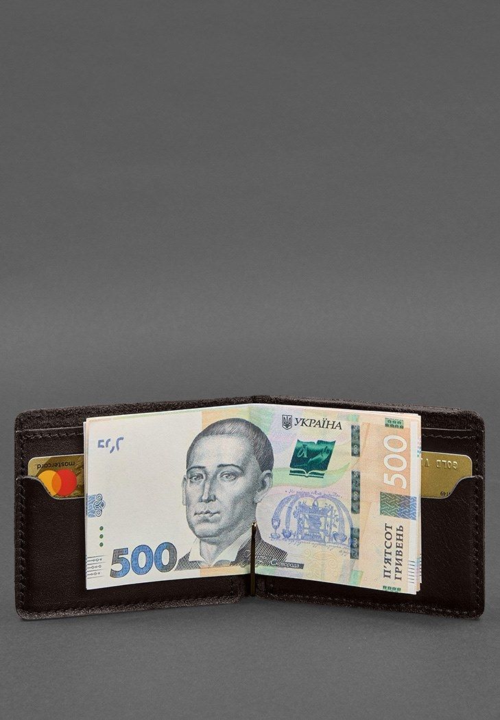Шкіряне портмоне 13.0 затискач темно-коричневий краст BN-PM-13-choko фото