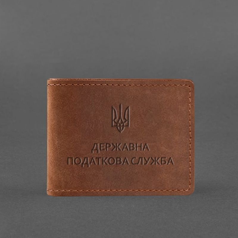Кожаная обложка на удостоверение Государственной налоговой службы светло-коричневая Crazy Horse BN-OP-17-k-kr фото
