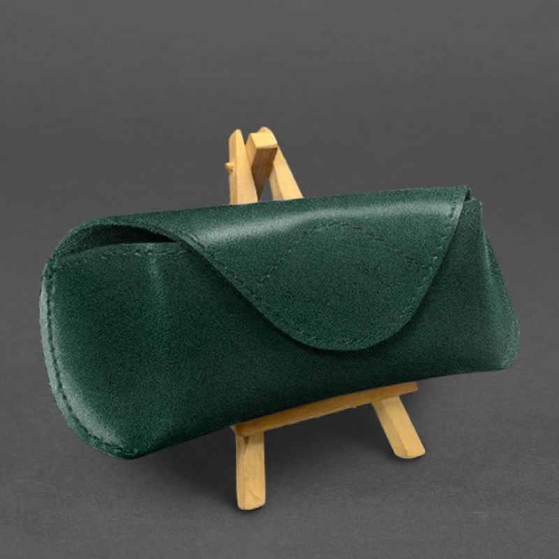 Кожаный чехол для очков с клапаном на магните Зеленый Краст BN-GC-24-malachite фото