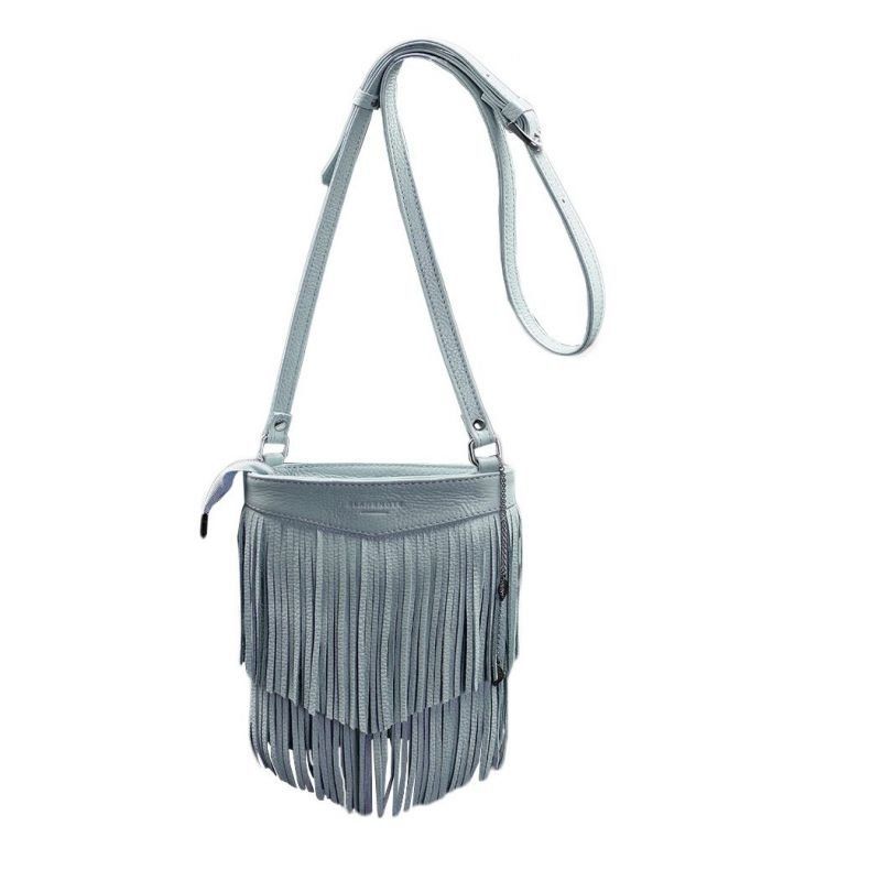 Шкіряна жіноча сумка з бахромою міні-кроссбоді Fleco блакитна BN-BAG-16-blue фото