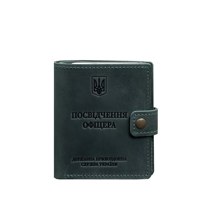 Шкіряна обкладинка-портмоне для посвідчення офіцера ДПСУ із кишенею для жетону 11.3 зелена Crazy Horse BN-OP-11-3-iz фото