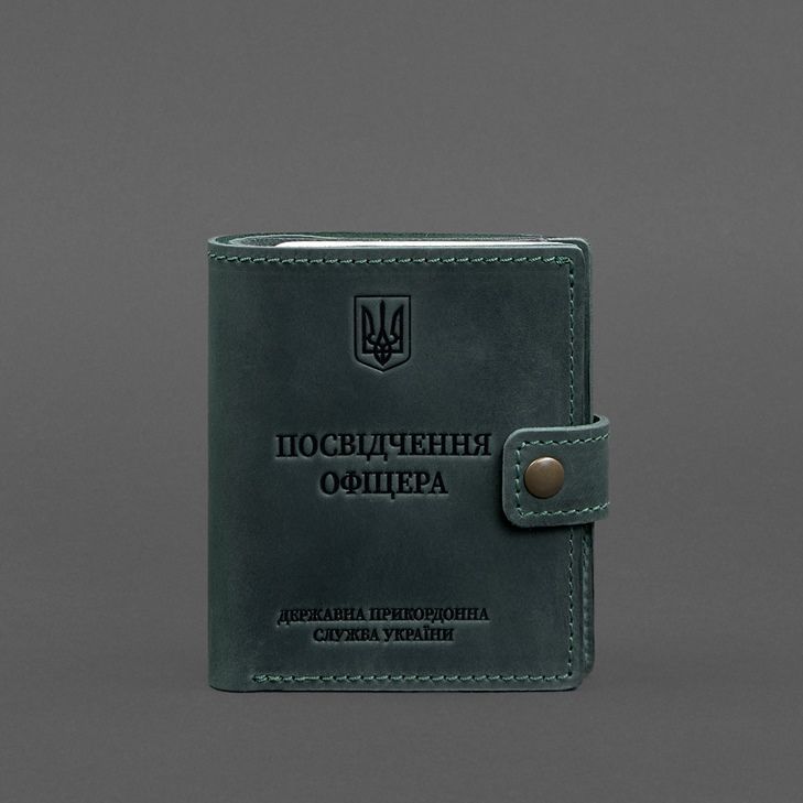 Шкіряна обкладинка-портмоне для посвідчення офіцера ДПСУ із кишенею для жетону 11.3 зелена Crazy Horse BN-OP-11-3-iz фото