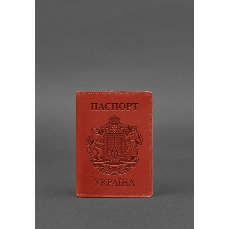 Кожаная обложка для паспорта коралловая с украинским гербом BN-OP-UA фото