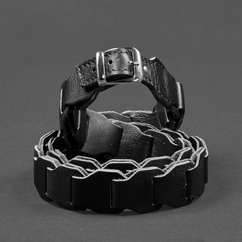 Жіночий шкіряний бохо-ремінь чорний краст BN-BELT-1-g фото