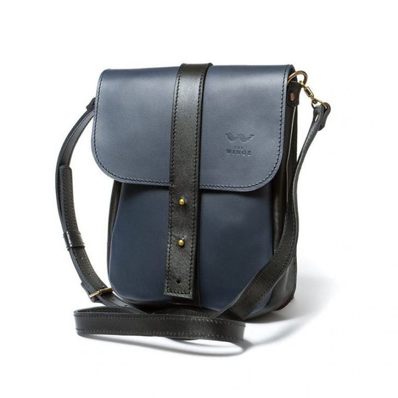 Чоловіча шкіряна сумка Mini Bag синьо-чорна TW-Mini-bag-m-blue-black-ksr фото