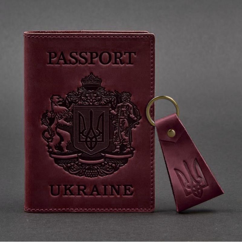Подарунковий набір шкіряних аксесуарів з українською символікою бордовий BN-SET-42-UA-vin-kr фото