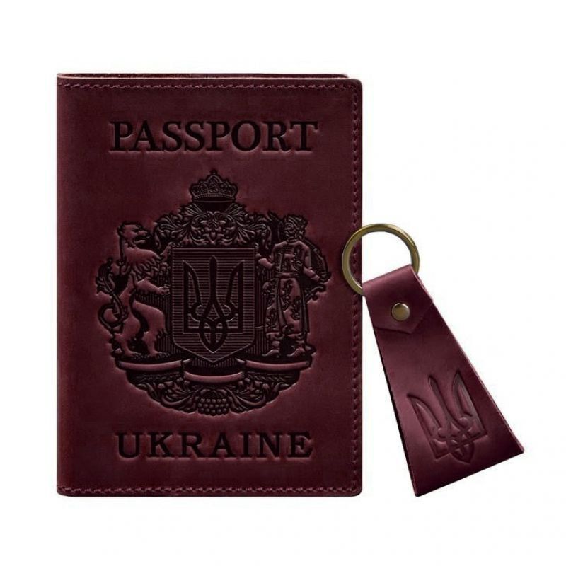 Подарунковий набір шкіряних аксесуарів з українською символікою бордовий BN-SET-42-UA-vin-kr фото