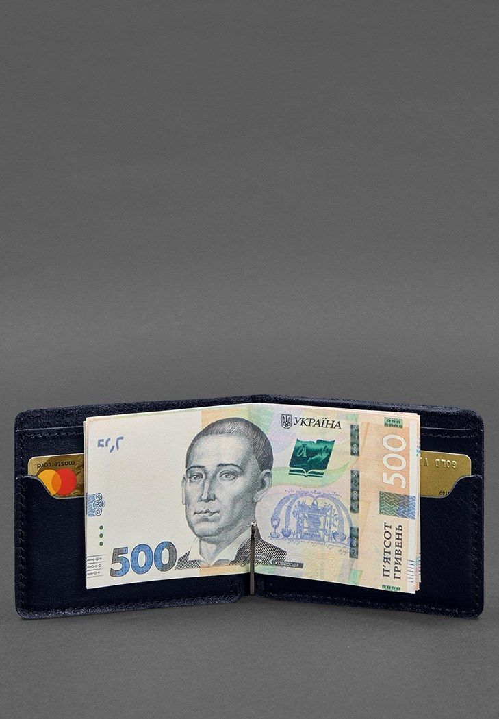 Шкіряне портмоне 13.0 затискач синій краст BN-PM-13-navy-blue фото