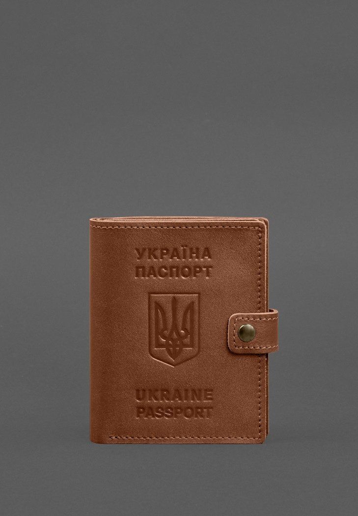 Шкіряна обкладинка-портмоне на паспорт з гербом України 25.1 Світло-коричнева BN-OP-25-1-k фото