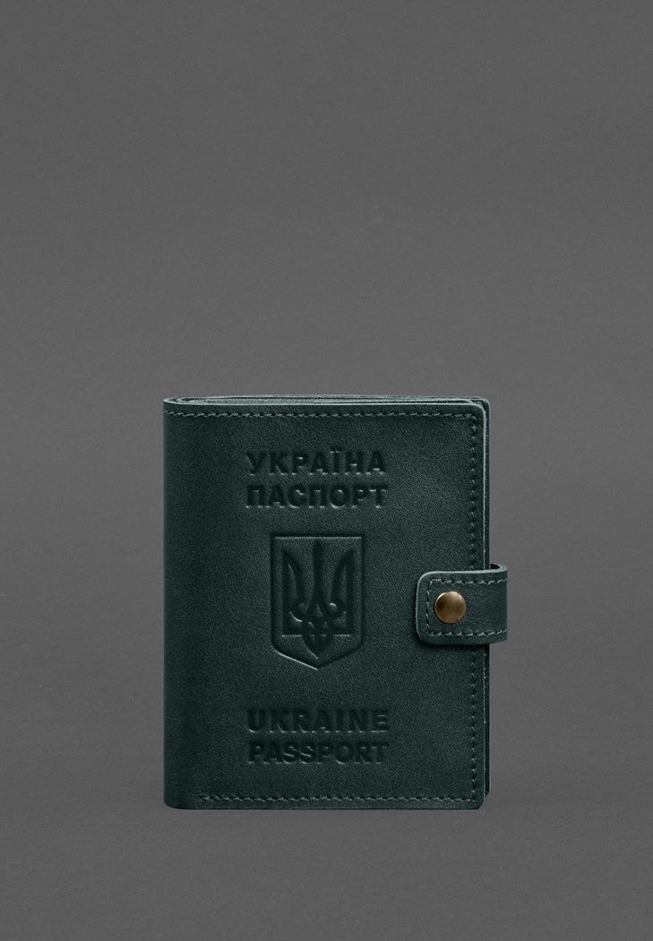 Шкіряна обкладинка-портмоне на паспорт з гербом України 25.1 Зелена BN-OP-25-1-malachite фото