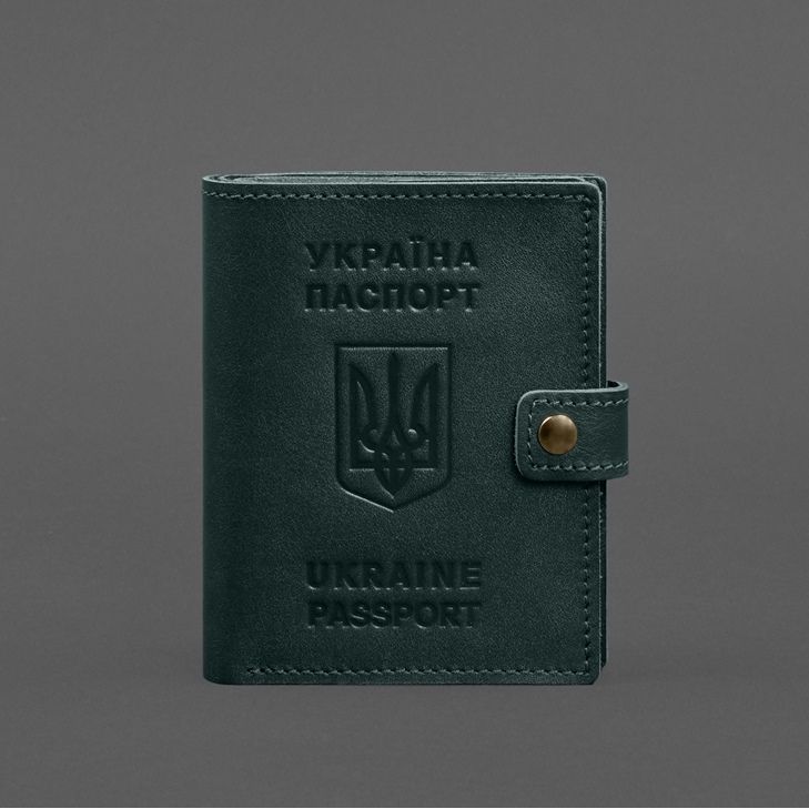 Шкіряна обкладинка-портмоне на паспорт з гербом України 25.1 Зелена BN-OP-25-1-malachite фото