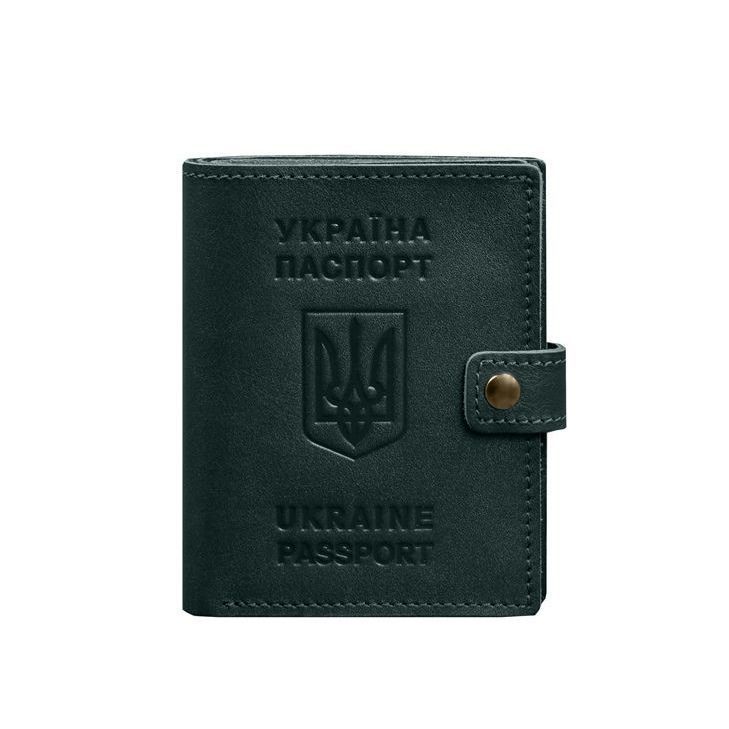 Шкіряна обкладинка-портмоне на паспорт з гербом України 25.1 Зелена BN-OP-25-1-malachite фото
