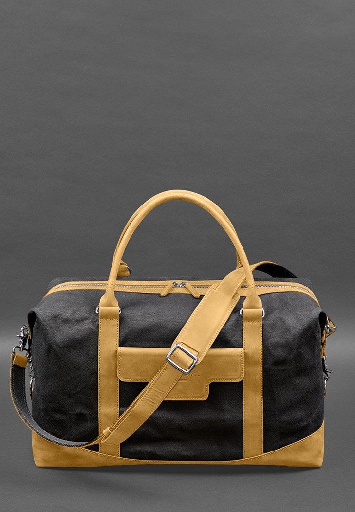 Дорожная сумка из конваса и натуральной желтой кожи Crazy Horse BN-BAG-53-ylw-kr фото