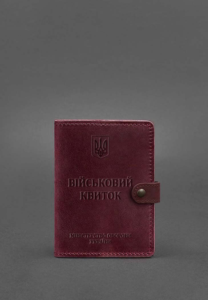 Шкіряна обкладинка-портмоне для військового квитка 15.0 бордова Crazy Horse BN-OP-15-vin-kr фото