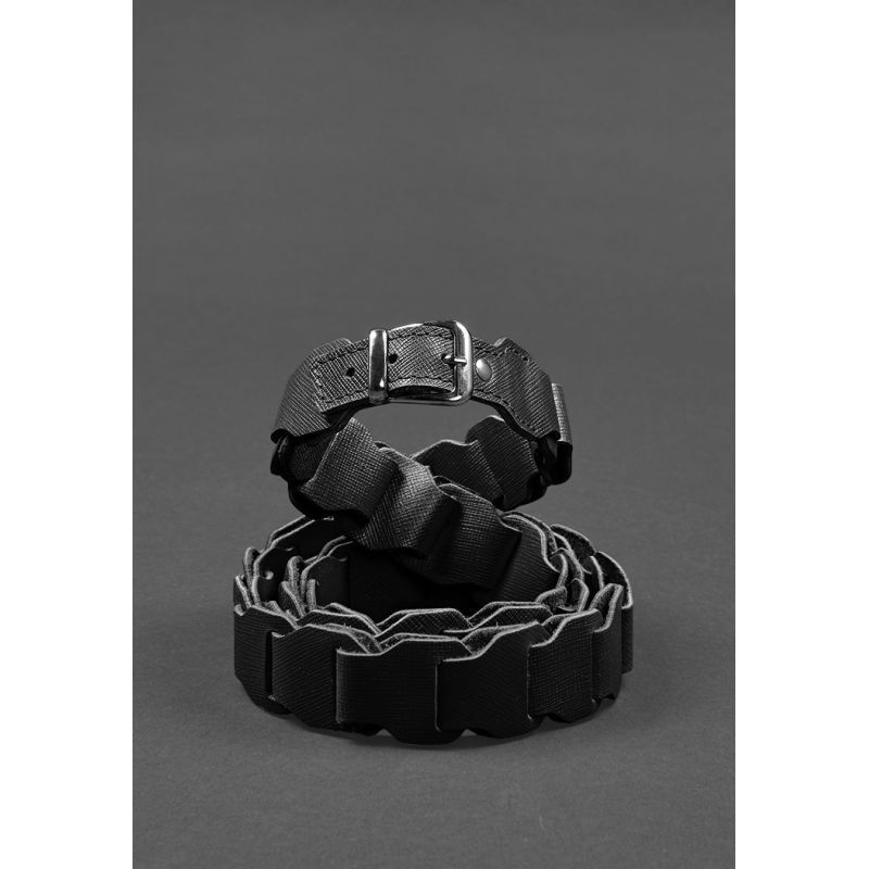 Жіночий шкіряний бохо-ремінь чорний Saffiano BN-BELT-1-blackwood фото