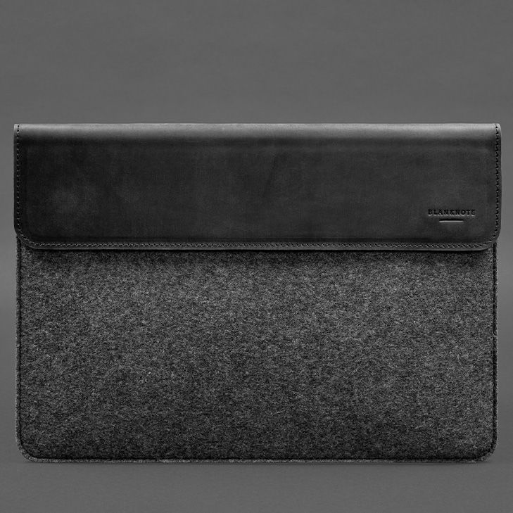 Чохол-конверт із клапаном шкіра+фетр для MacBook 16" Чорний Crazy Horse BN-GC-16-1-g-kr-felt-d фото