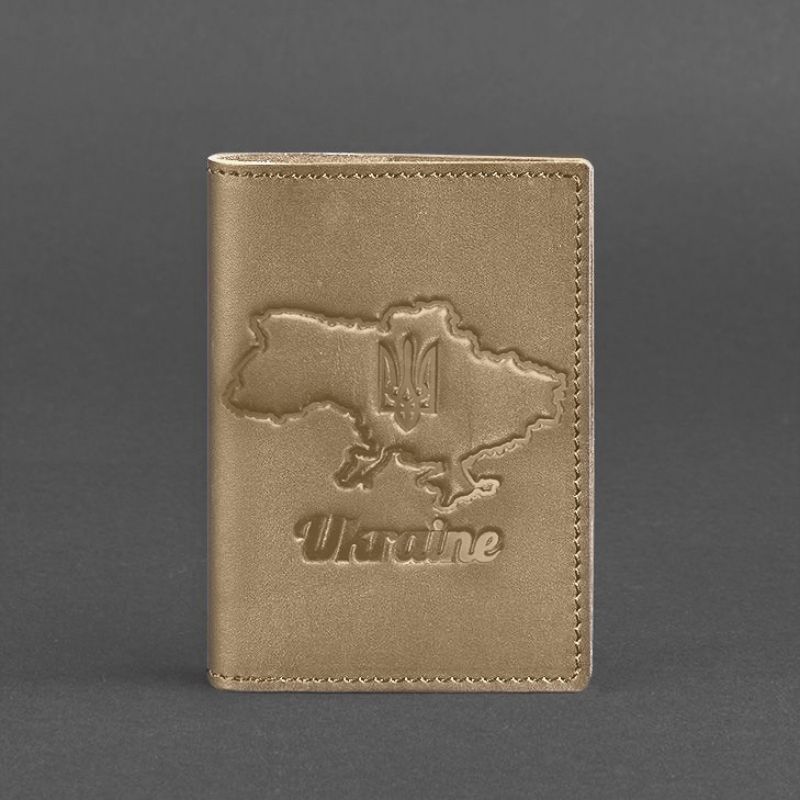 Кожаная обложка для паспорта с картой Украины светло-бежевая BN-OP-UA-M-light-beige фото
