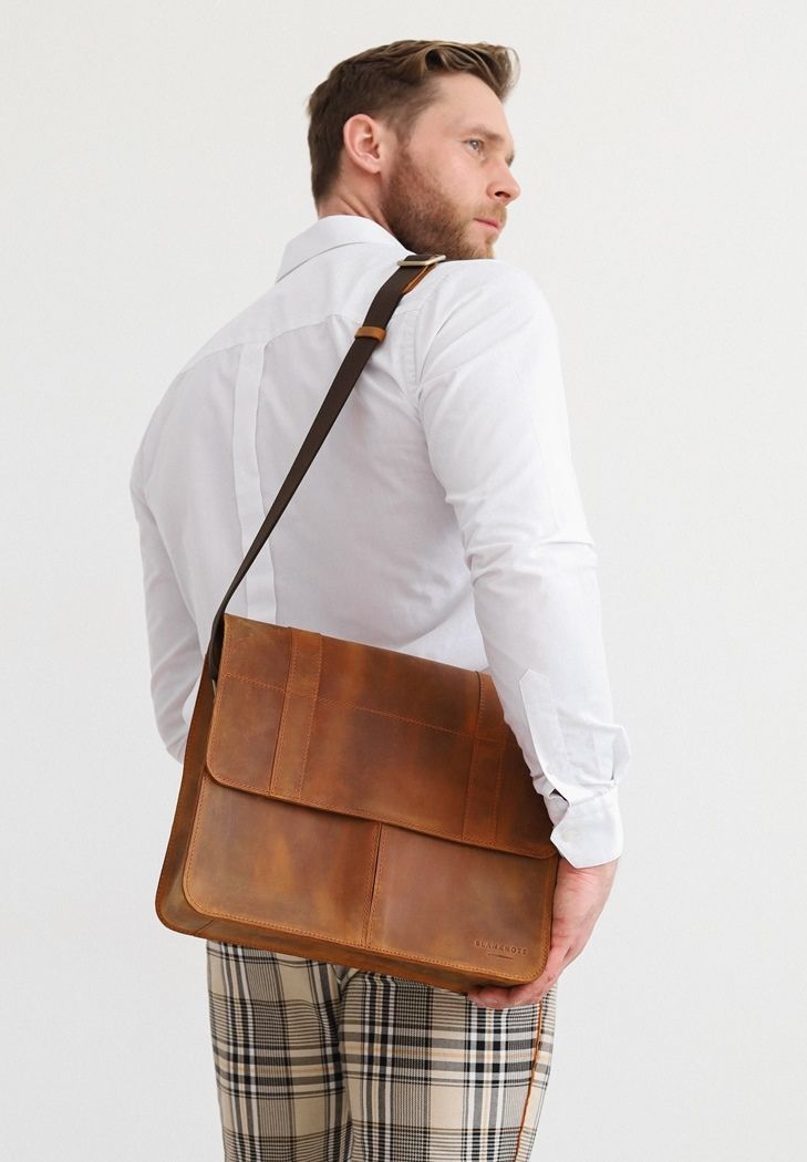 Шкіряна сумка-портфель Classic світло-коричневий Crazy Horse з ефектом Pull Up BN-BAG-55-k-kr фото
