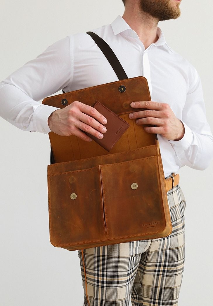 Шкіряна сумка-портфель Classic світло-коричневий Crazy Horse з ефектом Pull Up BN-BAG-55-k-kr фото