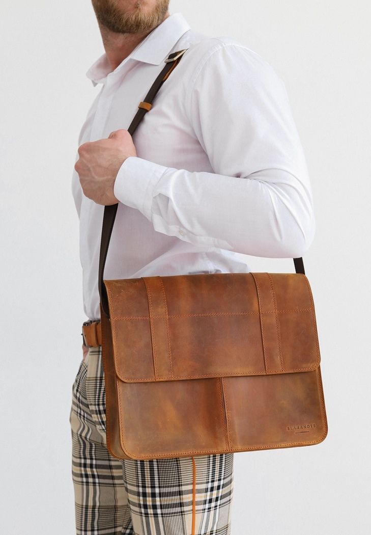 Шкіряна сумка-портфель Classic світло-коричневий Crazy Horse з ефектом Pull Up BN-BAG-55-k-kr фото
