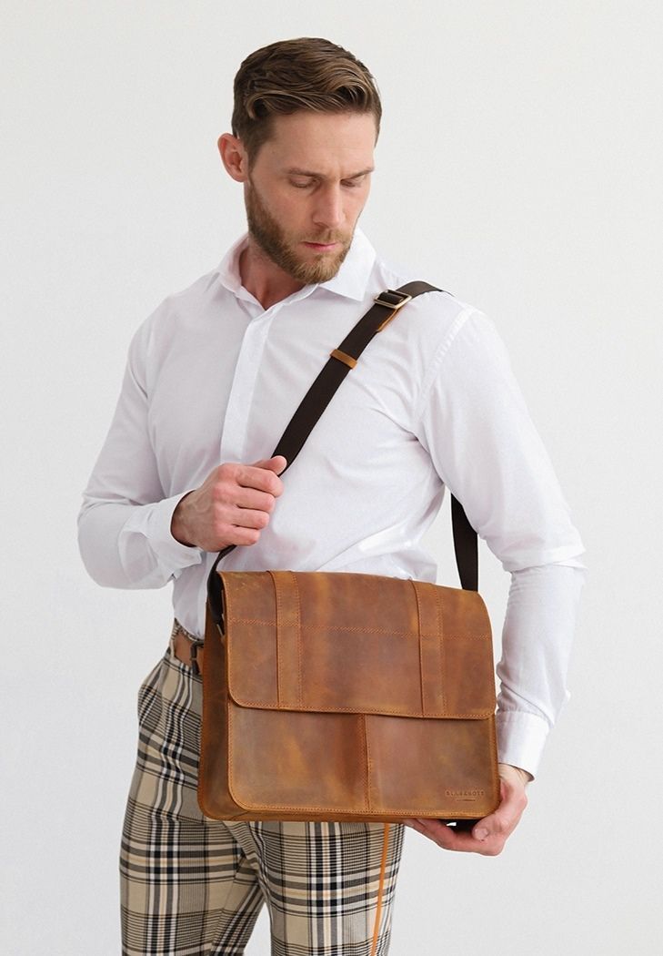Шкіряна сумка-портфель Classic світло-коричневий Crazy Horse з ефектом Pull Up BN-BAG-55-k-kr фото