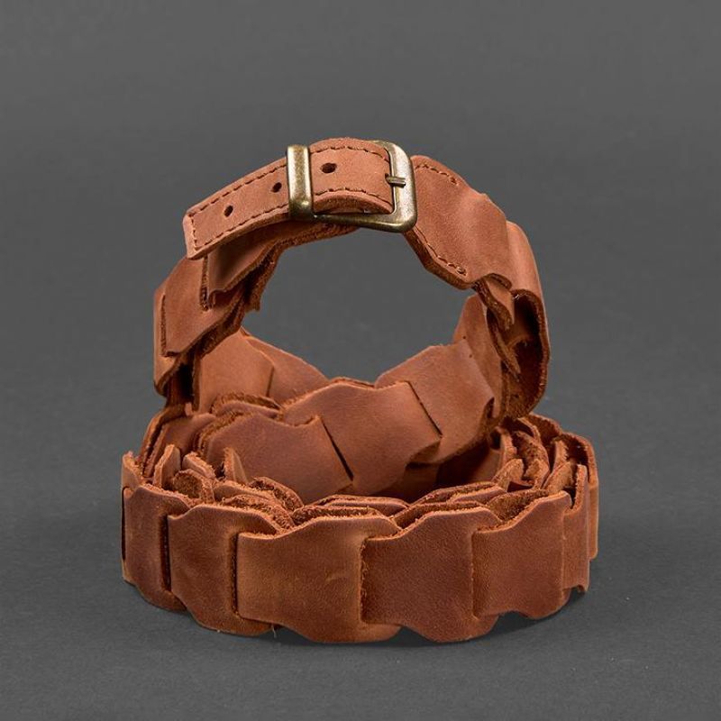 Женский кожаный бохо-ремень светло-коричневый BN-BELT-1-k-kr фото