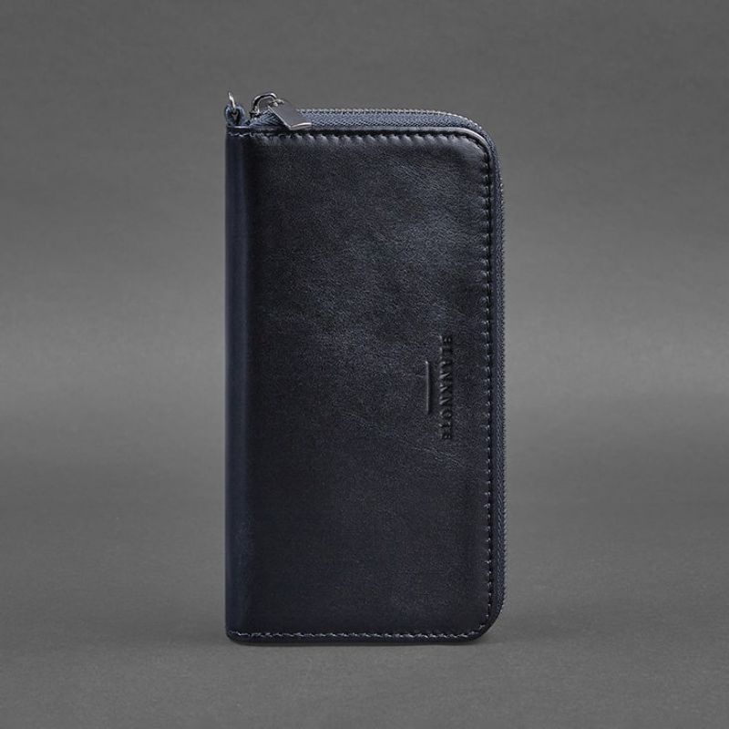 Кожаное портмоне на молнии 6.1 Темно-синее BN-PM-6-1-navy-blue фото