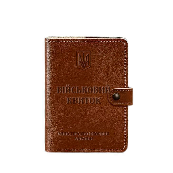 Шкіряна обкладинка-портмоне для військового квитка 15.0 світло-коричнева BN-OP-15-k фото
