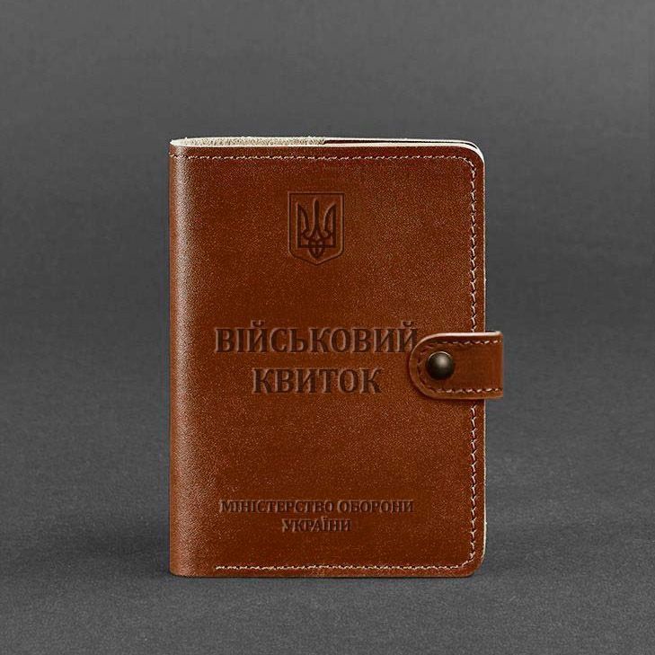 Шкіряна обкладинка-портмоне для військового квитка 15.0 світло-коричнева BN-OP-15-k фото