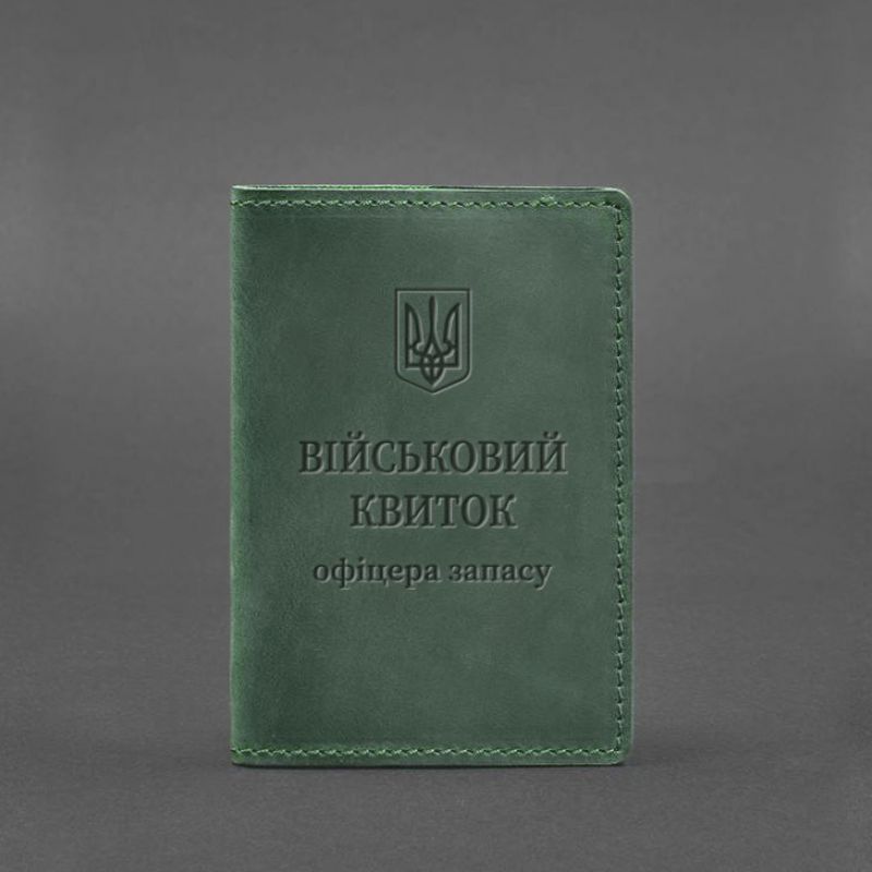 Шкіряна обкладинка для військового квитка офіцера запасу 8.0 зелена Crazy Horse BN-OP-8-iz фото