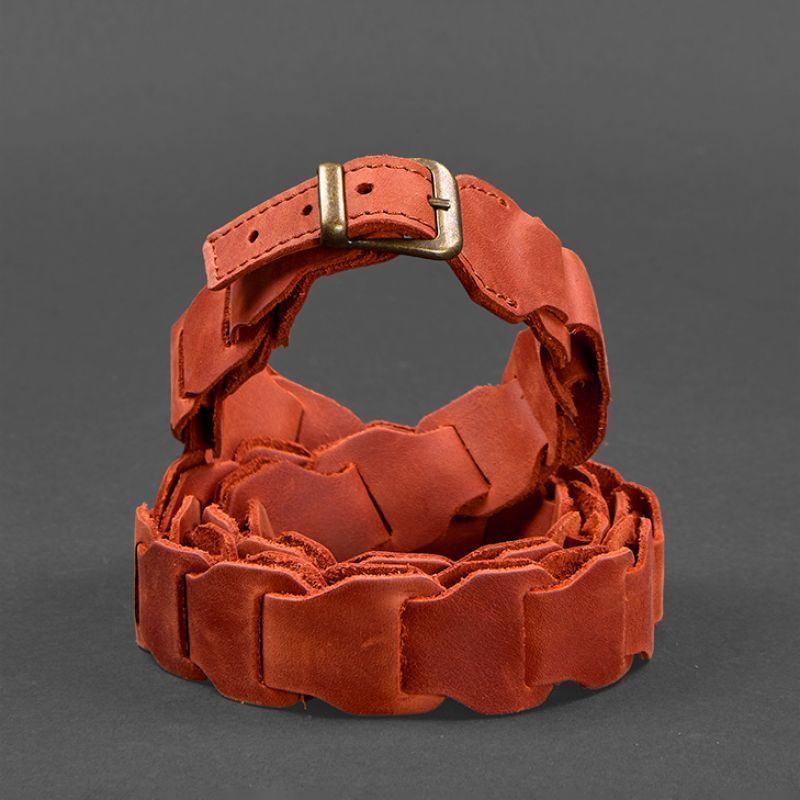 Жіночий шкіряний бохо-ремінь кораловий BN-BELT-1-coral фото