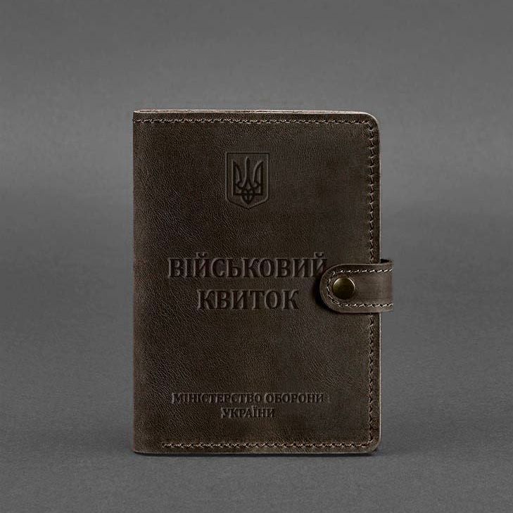 Шкіряна обкладинка-портмоне для військового квитка 15.0 темно-коричнева Crazy Horse BN-OP-15-o фото