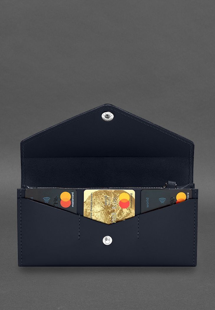 Шкіряний клатч (портмоне) на кнопці 5.0 Синій BN-KLATCH-5-navy-blue фото