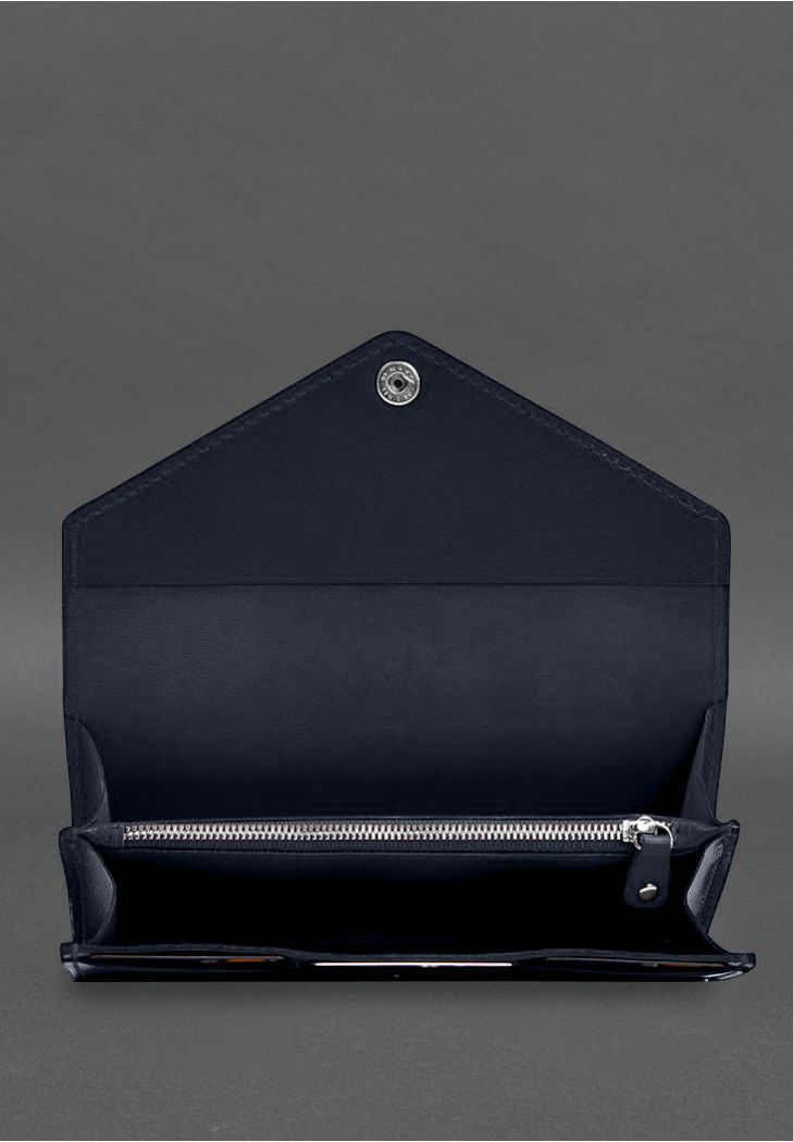 Шкіряний клатч (портмоне) на кнопці 5.0 Синій BN-KLATCH-5-navy-blue фото
