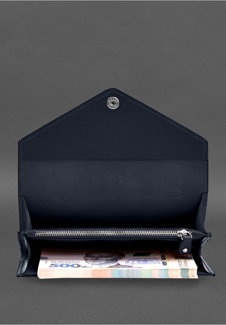 Шкіряний клатч (портмоне) на кнопці 5.0 Синій BN-KLATCH-5-navy-blue фото