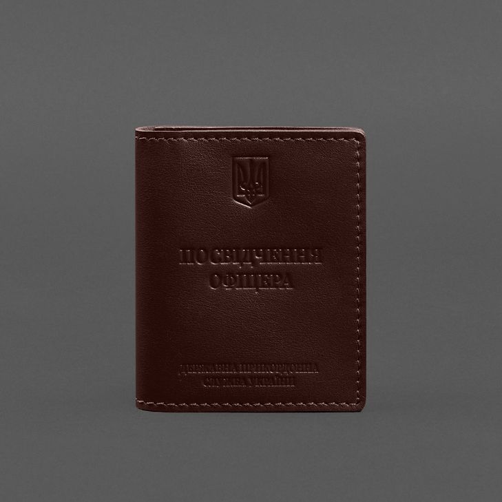 Шкіряна обкладинка для посвідчення офіцера ДПСУ (три кишені) бордова BN-OP-30-vin фото