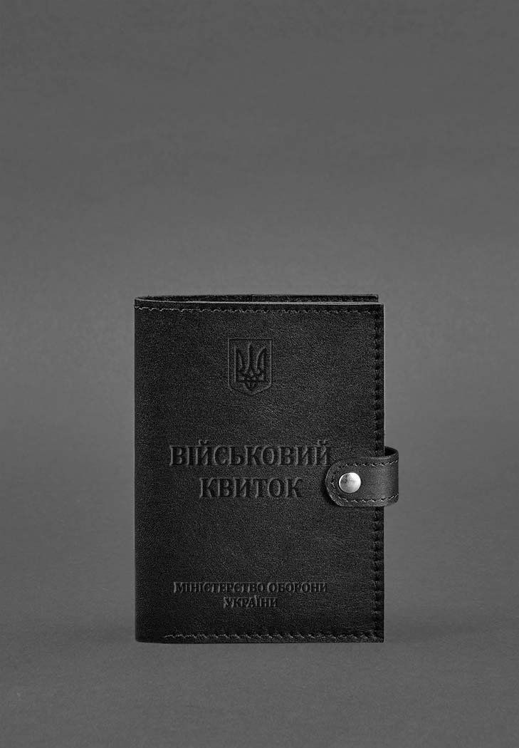 Шкіряна обкладинка-портмоне для військового квитка 15.0 Чорна BN-OP-15-g фото