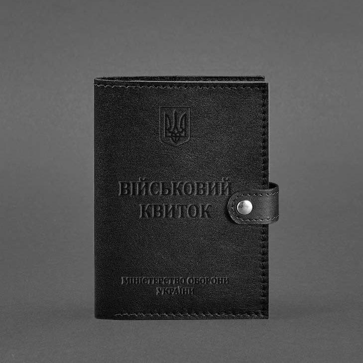 Шкіряна обкладинка-портмоне для військового квитка 15.0 Чорна BN-OP-15-g фото