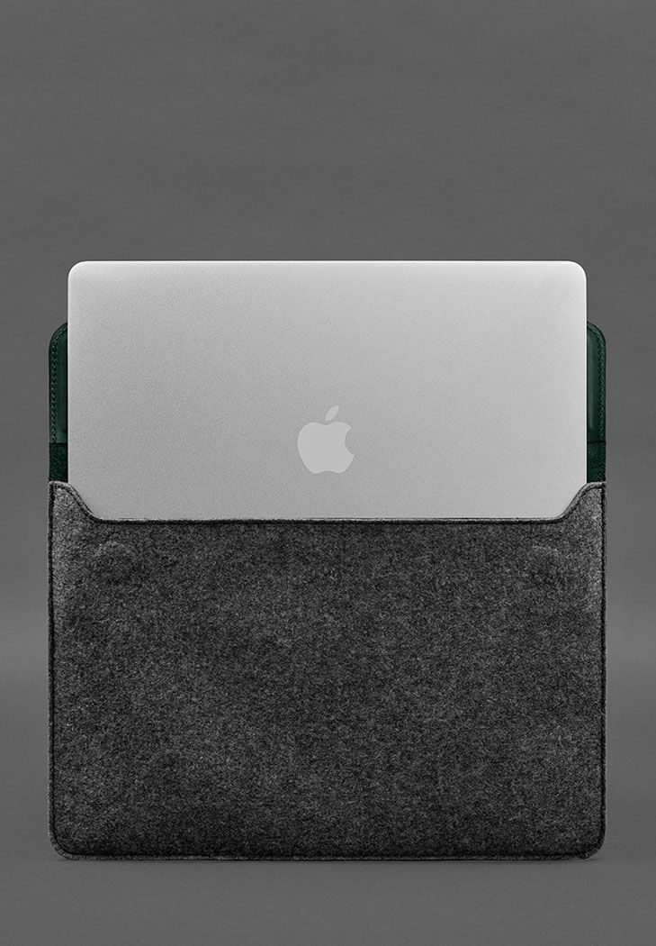 Чохол-конверт із клапаном шкіра+фетр для MacBook 14" Зелений Crazy Horse BN-GC-14-1-iz-felt-d фото