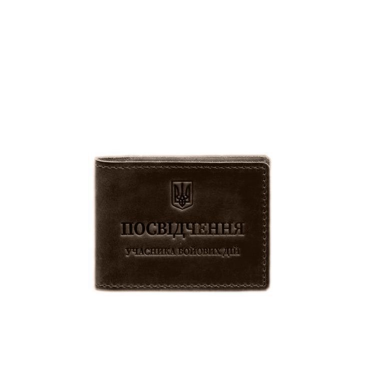 Шкіряна обкладинка для посвідчення учасника бойових дій (УБД) із кишенею для жетону темно-коричнева Crazy Horse BN-OP-32-o фото