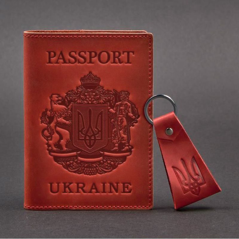 Подарунковий набір шкіряних аксесуарів з українською символікою корал BN-SET-42-UA-coral фото