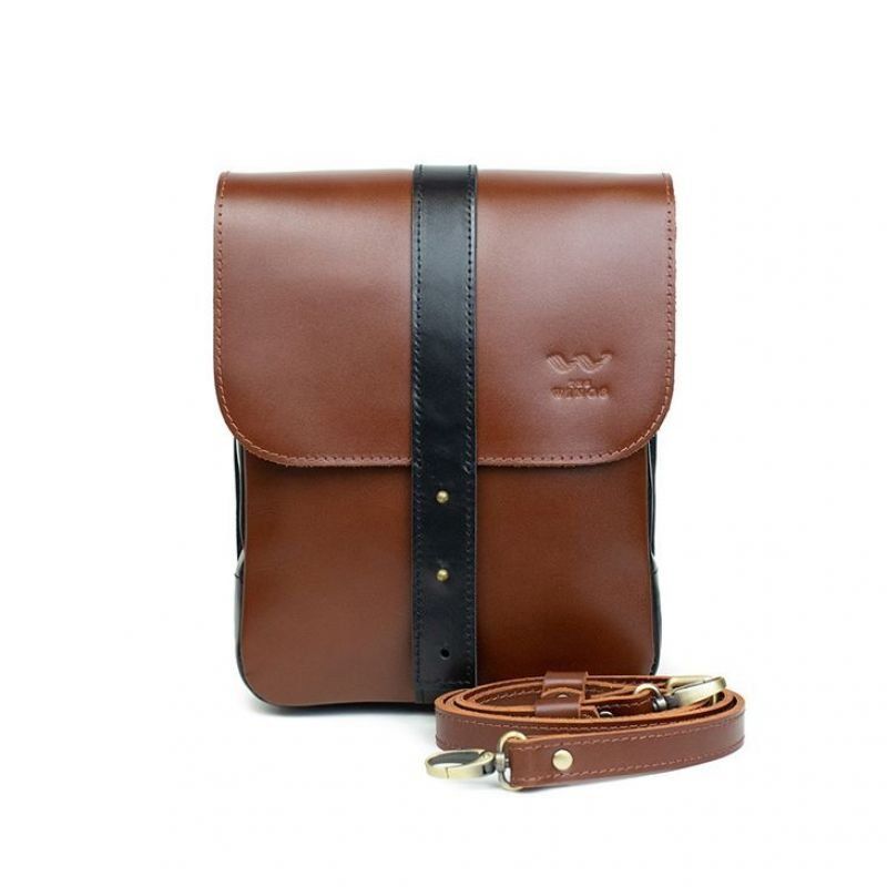 Чоловіча шкіряна сумка Mini Bag коричнево-чорна TW-Mini-bag-m-kon-black-ksr фото