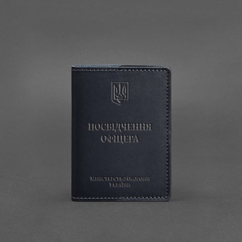 Кожаная обложка для удостоверения офицера 9.0 темно-синяя BN-OP-9-navy-blue фото